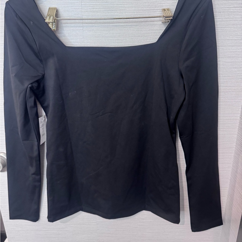 White House Black Market WHBM FORME Black Square Neck Long Sleeve Top Size S - Picture 3 of 3